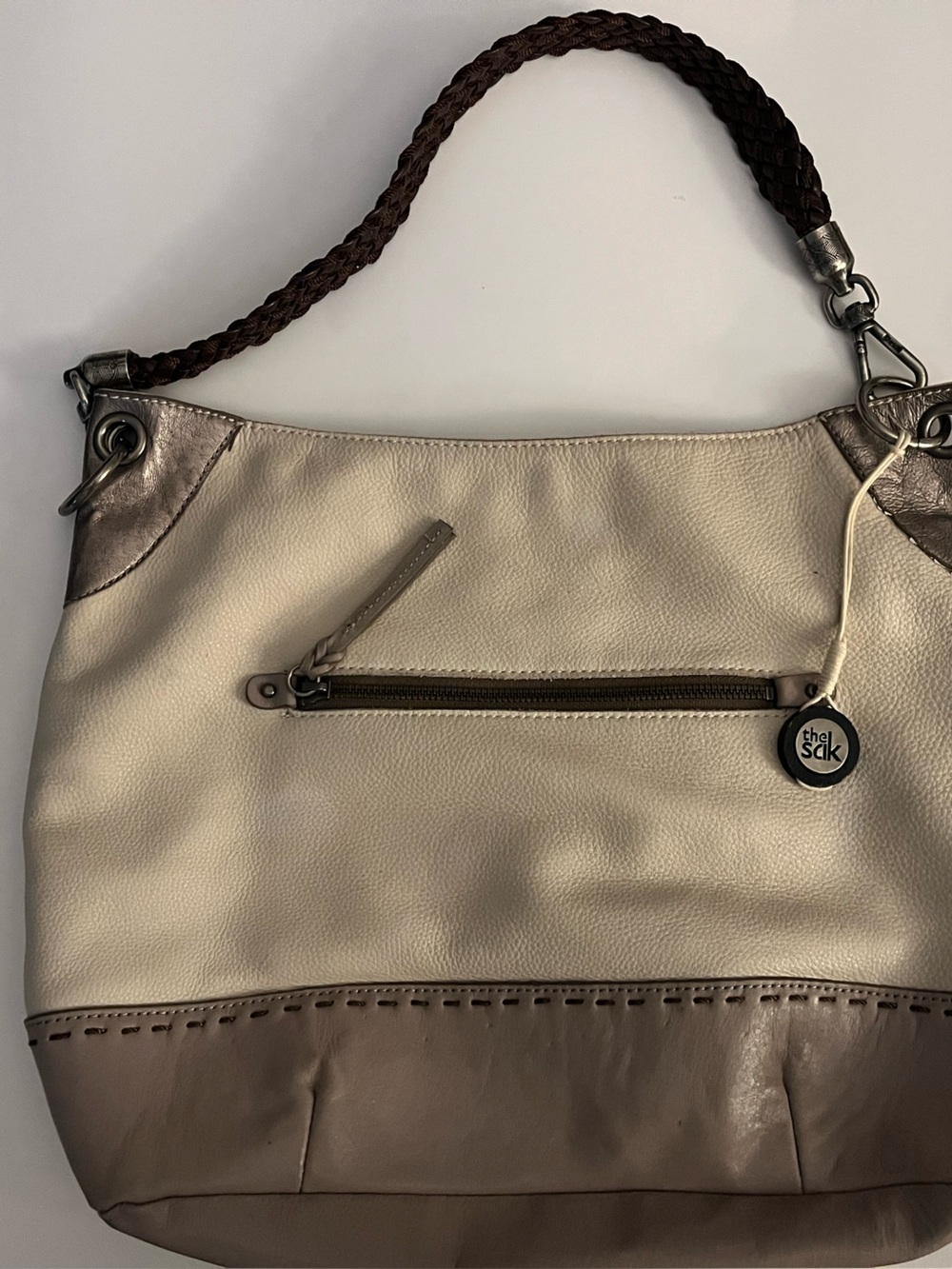 The Sak Cream and Taupe Two-Tone Leather Shoulder Bag